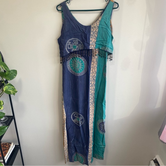 Bohemian Blue and Gold Sleeveless Dress - Picture 3 of 4